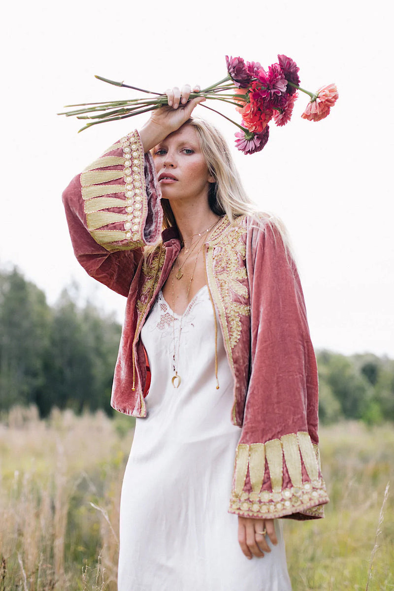 Queen Of Hearts Velvet Jacket - dusty rose - Chasing Unicorns