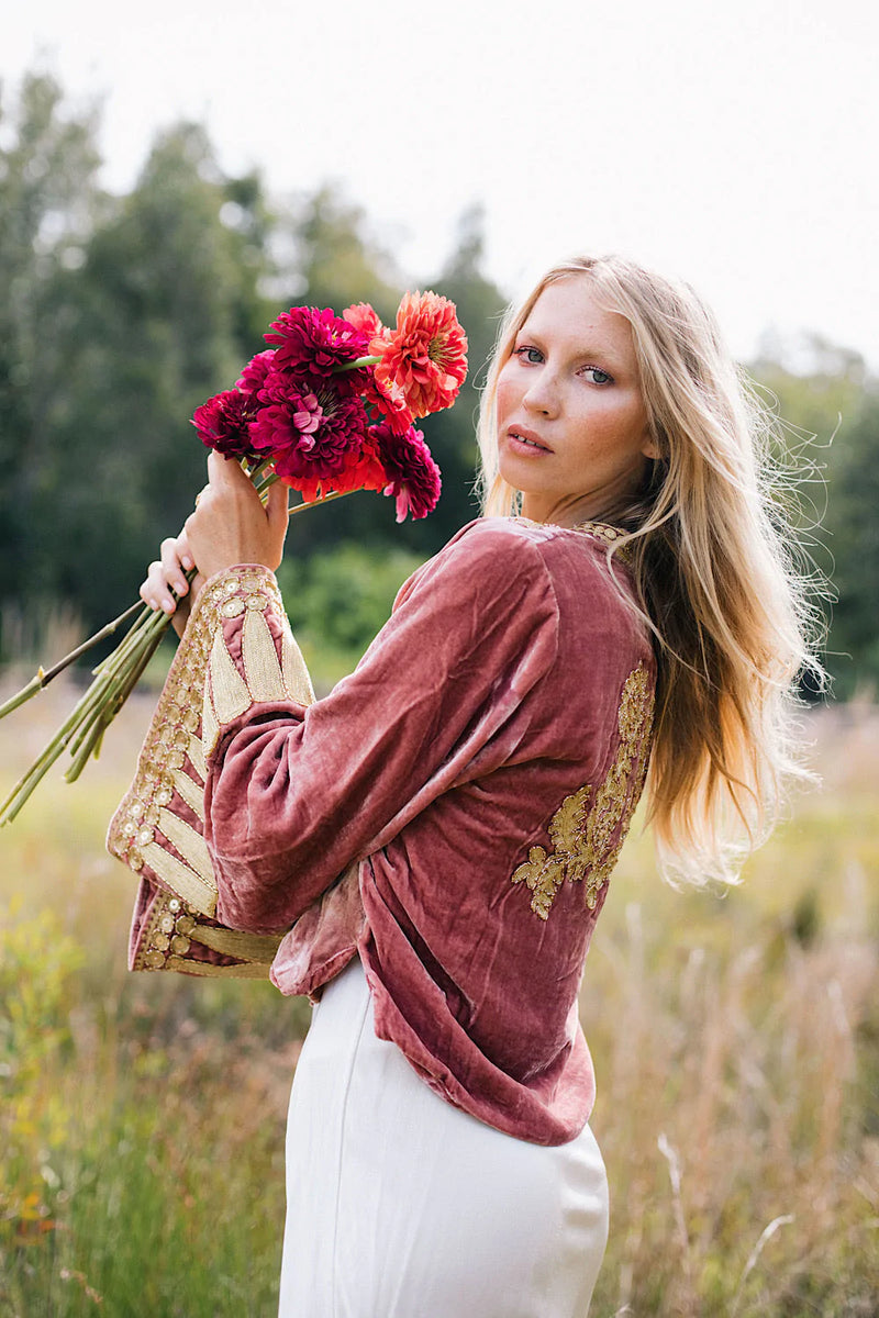 Queen Of Hearts Velvet Jacket - dusty rose - Chasing Unicorns