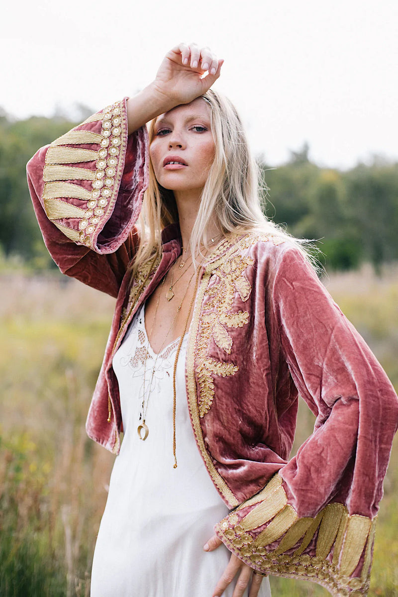 Queen Of Hearts Velvet Jacket - dusty rose - Chasing Unicorns