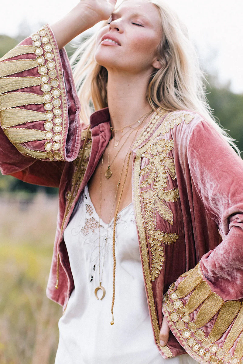 Queen Of Hearts Velvet Jacket - dusty rose - Chasing Unicorns