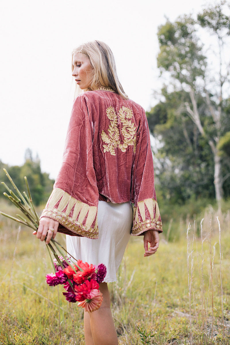 Queen Of Hearts Velvet Jacket - dusty rose - Chasing Unicorns