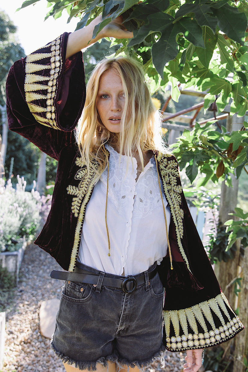 Queen Of Hearts Velvet Jacket - Garnet - Chasing Unicorns