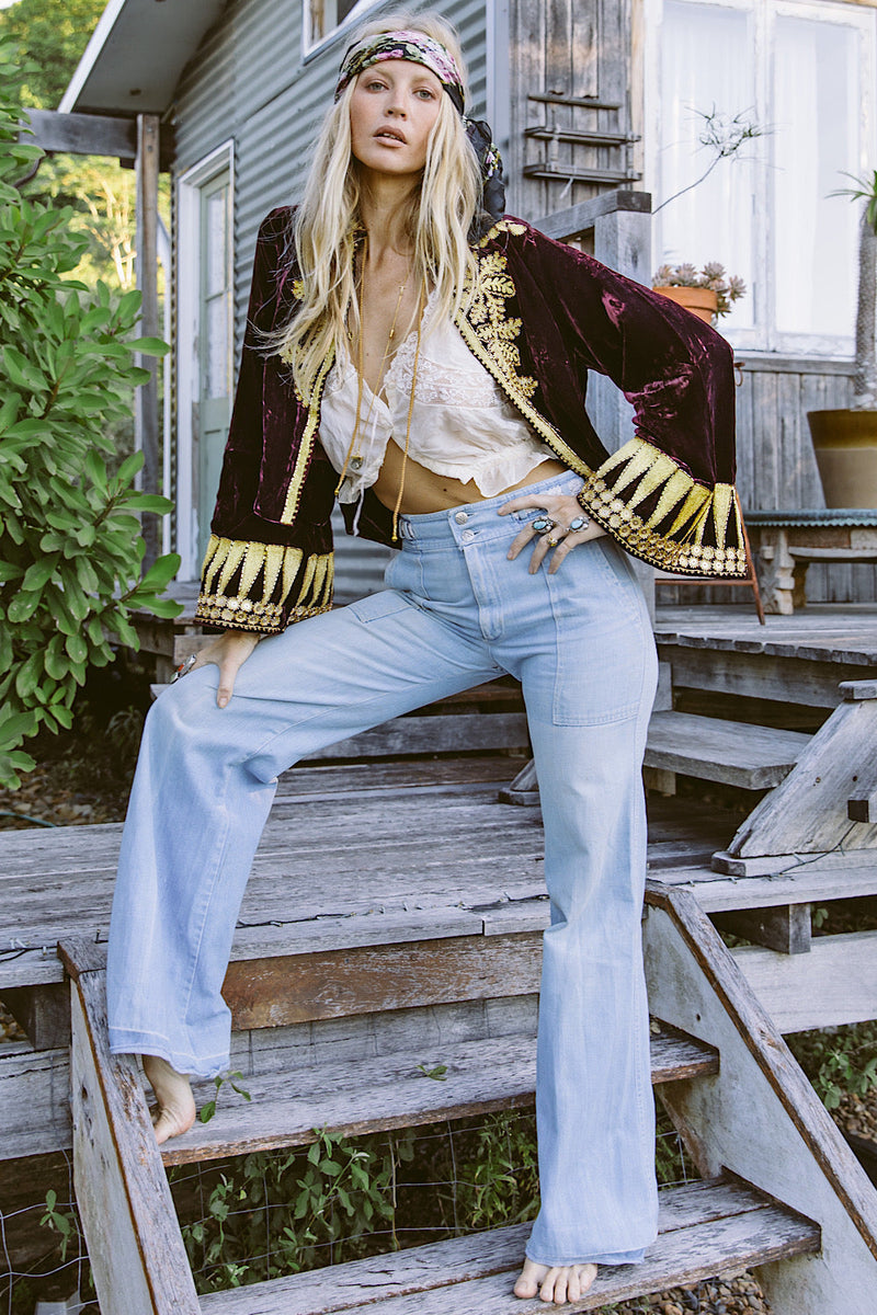Queen Of Hearts Velvet Jacket - Garnet - Chasing Unicorns