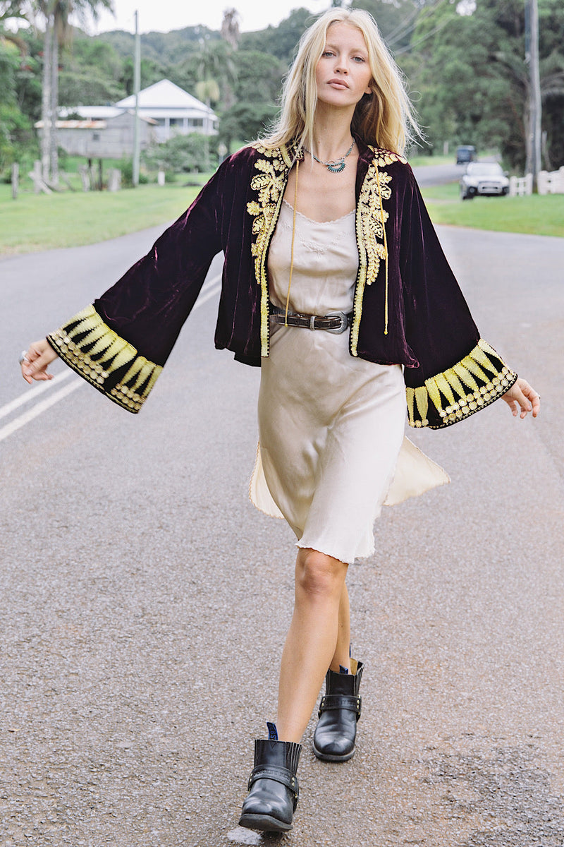 Queen Of Hearts Velvet Jacket - Garnet - Chasing Unicorns