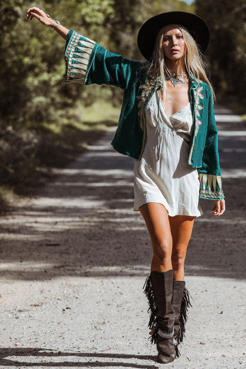 Queen Of Hearts Velvet Jacket - Turquiose - Chasing Unicorns