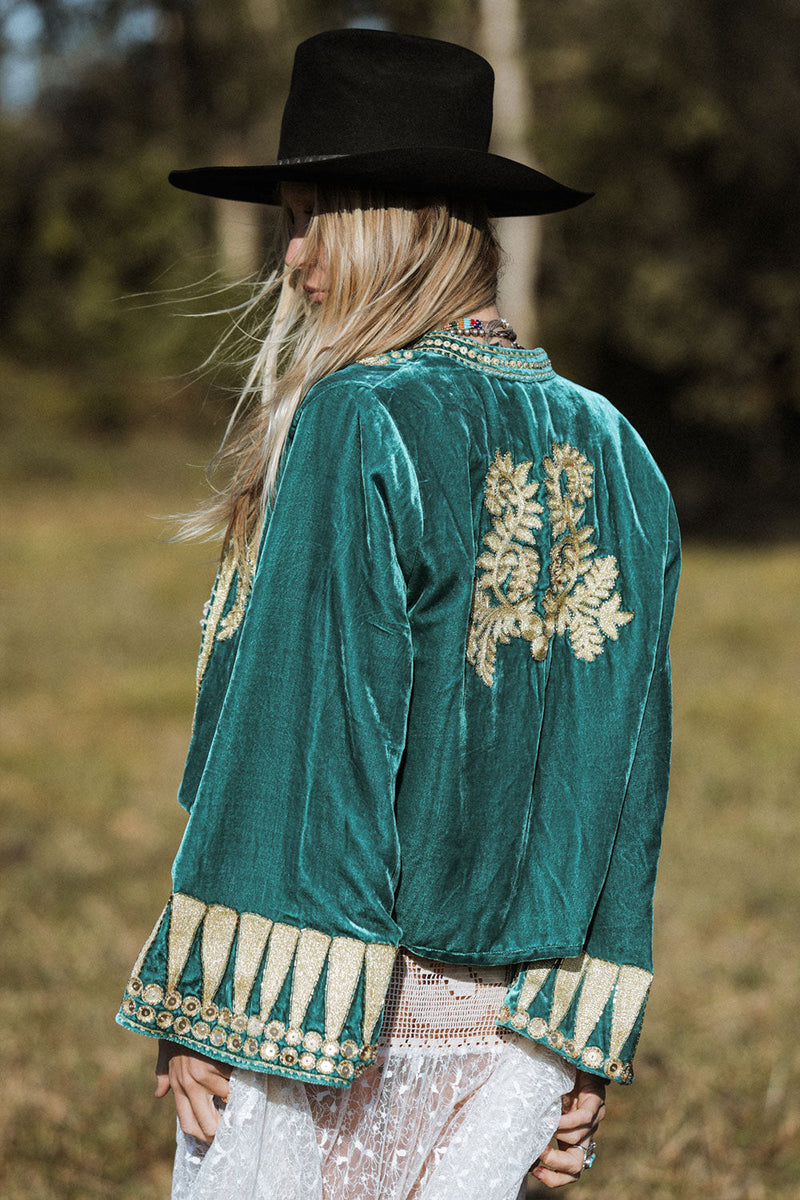 Queen Of Hearts Velvet Jacket - Turquiose - Chasing Unicorns
