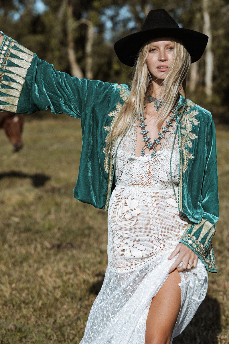 Queen Of Hearts Velvet Jacket - Turquiose - Chasing Unicorns