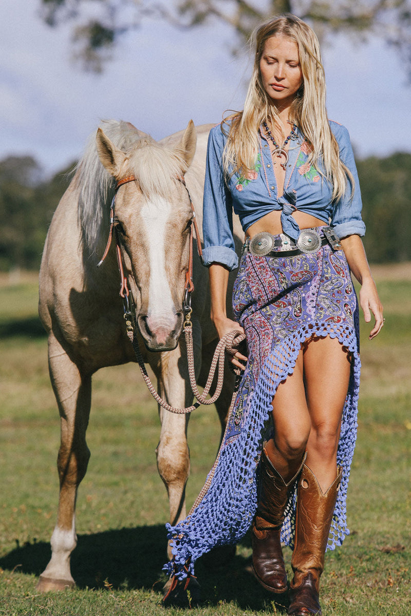 Rebel Yell Western Blouse - Chambray - Chasing Unicorns