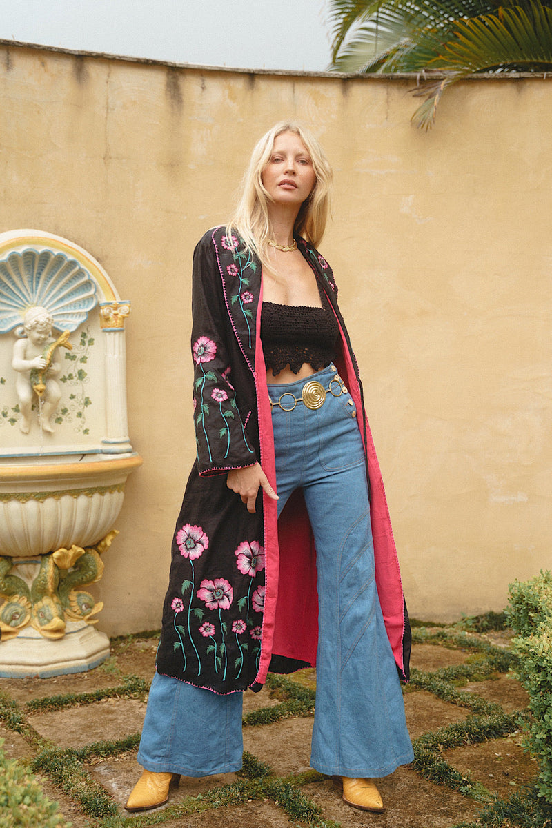 Red Hot Cotton Denim Patchwork Flares - Chasing Unicorns