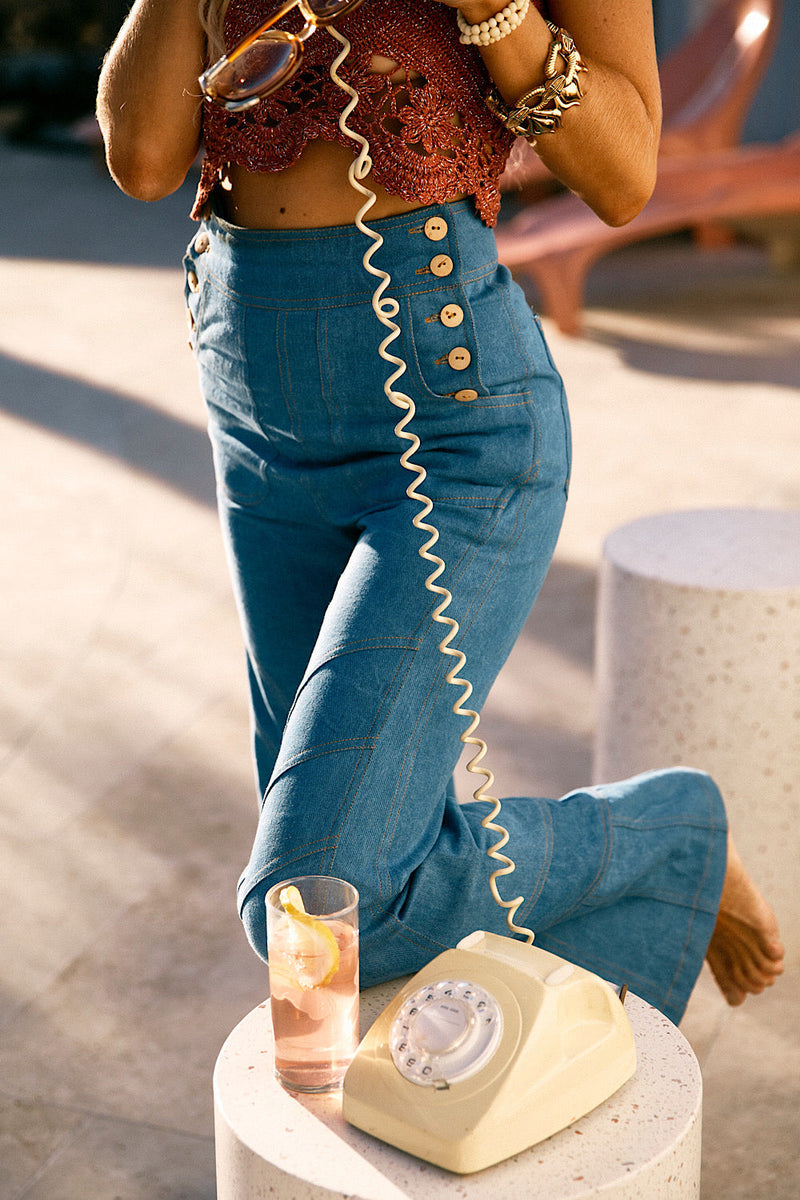 Red Hot Cotton Denim Patchwork Flares - Chasing Unicorns