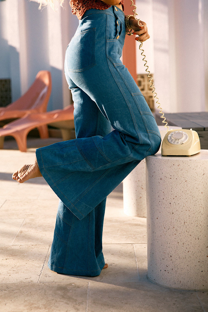 Red Hot Cotton Denim Patchwork Flares - Chasing Unicorns