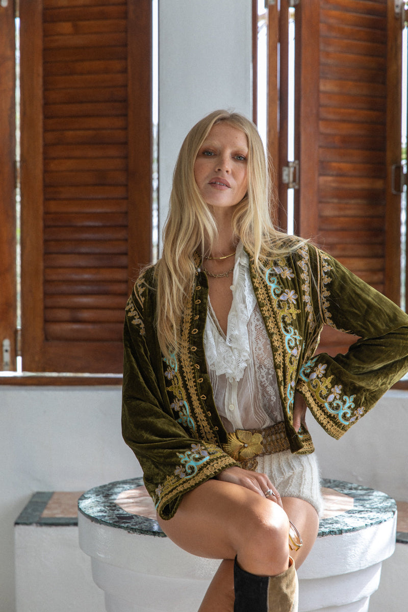 Revolution Velvet Jacket- Olive - Chasing Unicorns