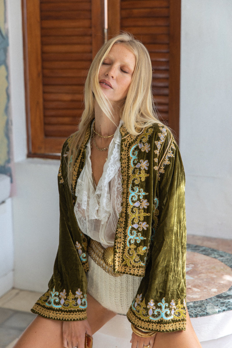 Revolution Velvet Jacket- Olive - Chasing Unicorns