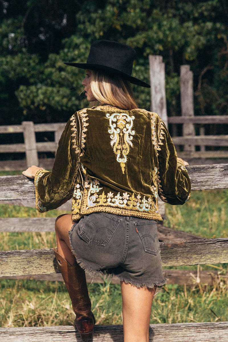 Revolution Velvet Jacket- Olive - Chasing Unicorns