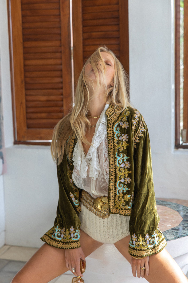 Revolution Velvet Jacket- Olive - Chasing Unicorns