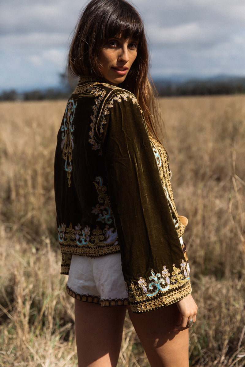 Revolution Velvet Jacket- Olive - Chasing Unicorns
