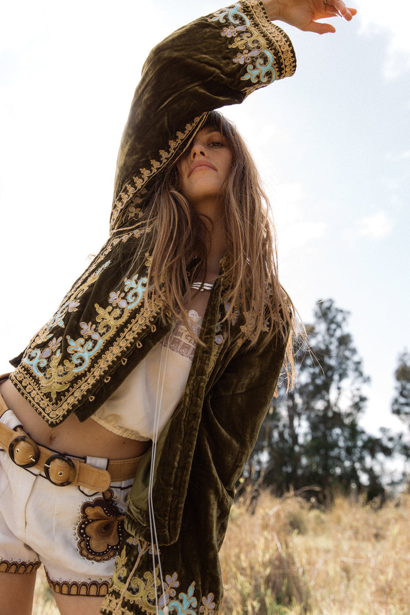 Revolution Velvet Jacket- Olive - Chasing Unicorns