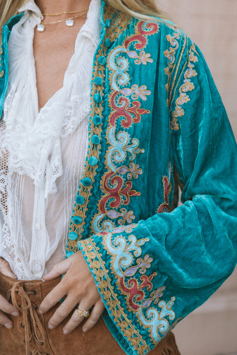 Revolution Velvet Jacket - Turquoise - Chasing Unicorns