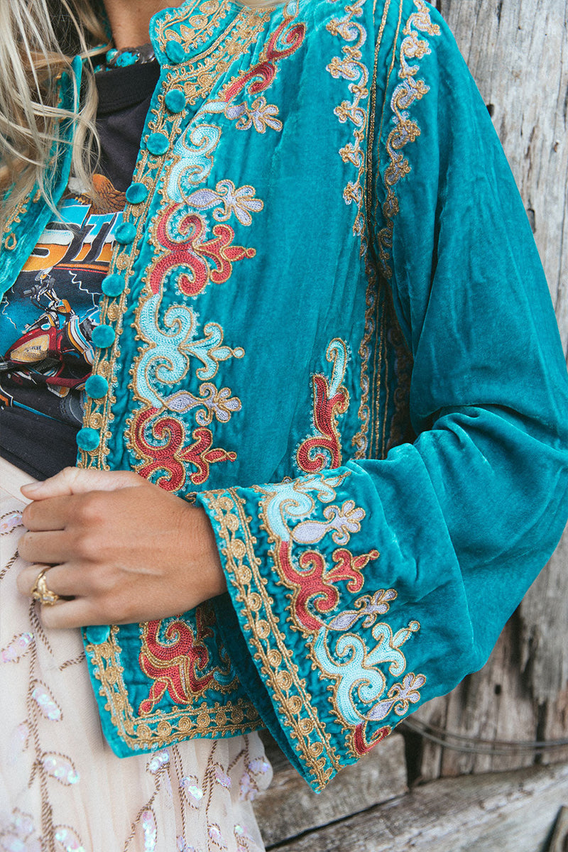 Revolution Velvet Jacket - Turquoise - Chasing Unicorns