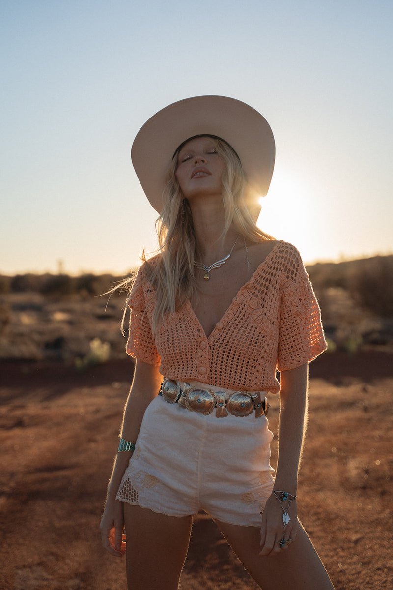 Ride The River Hand Crochet Blouse - cantaloupe - Chasing Unicorns