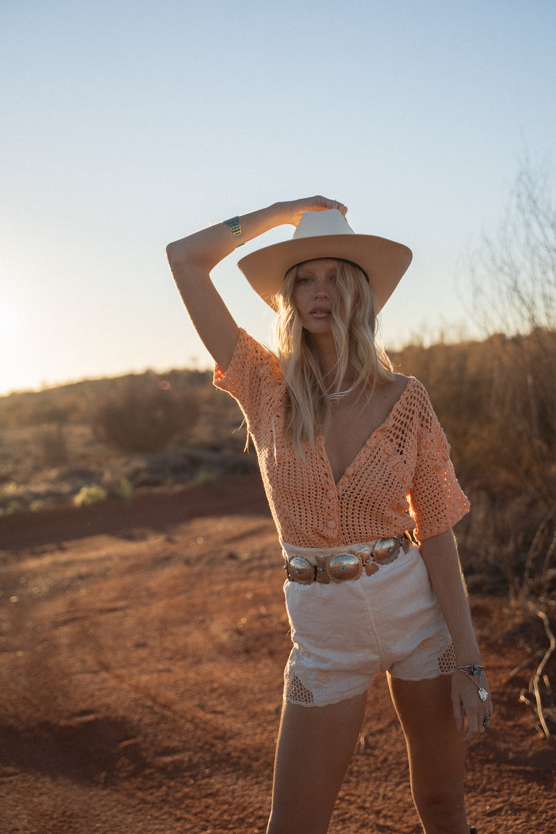 Ride The River Hand Crochet Blouse - cantaloupe - Chasing Unicorns