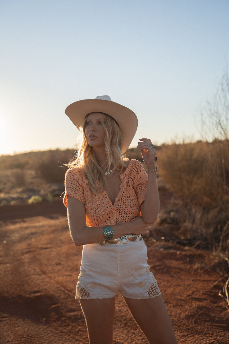 Ride The River Hand Crochet Blouse - cantaloupe - Chasing Unicorns