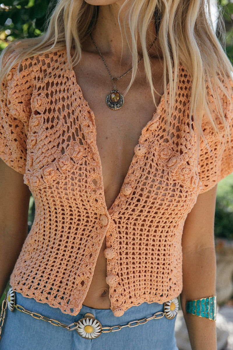 Ride The River Hand Crochet Blouse - cantaloupe - Chasing Unicorns