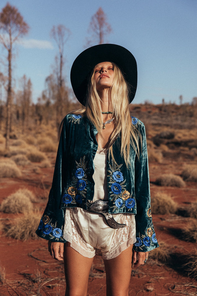 Riders On The Storm Velvet Jacket - Emerald