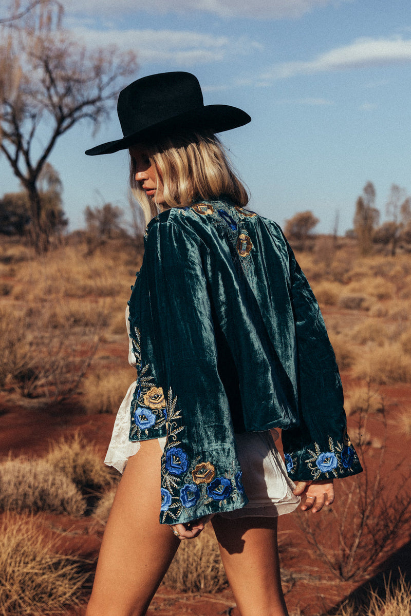Riders On The Storm Velvet Jacket - Emerald - Chasing Unicorns