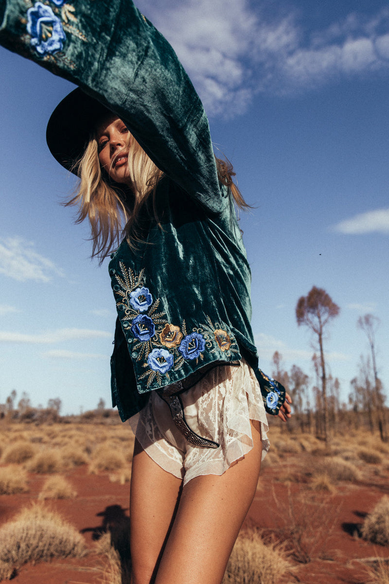 Riders On The Storm Velvet Jacket - Emerald - Chasing Unicorns