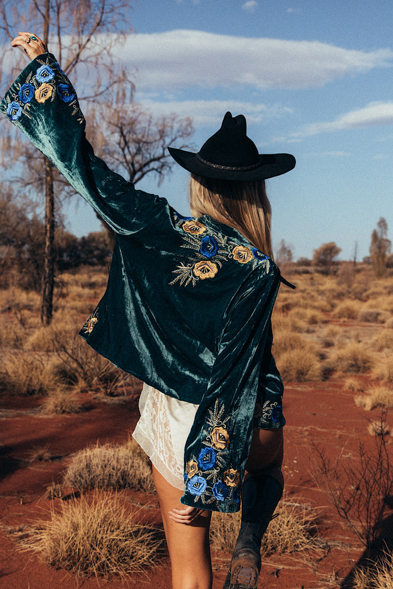Riders On The Storm Velvet Jacket - Emerald - Chasing Unicorns
