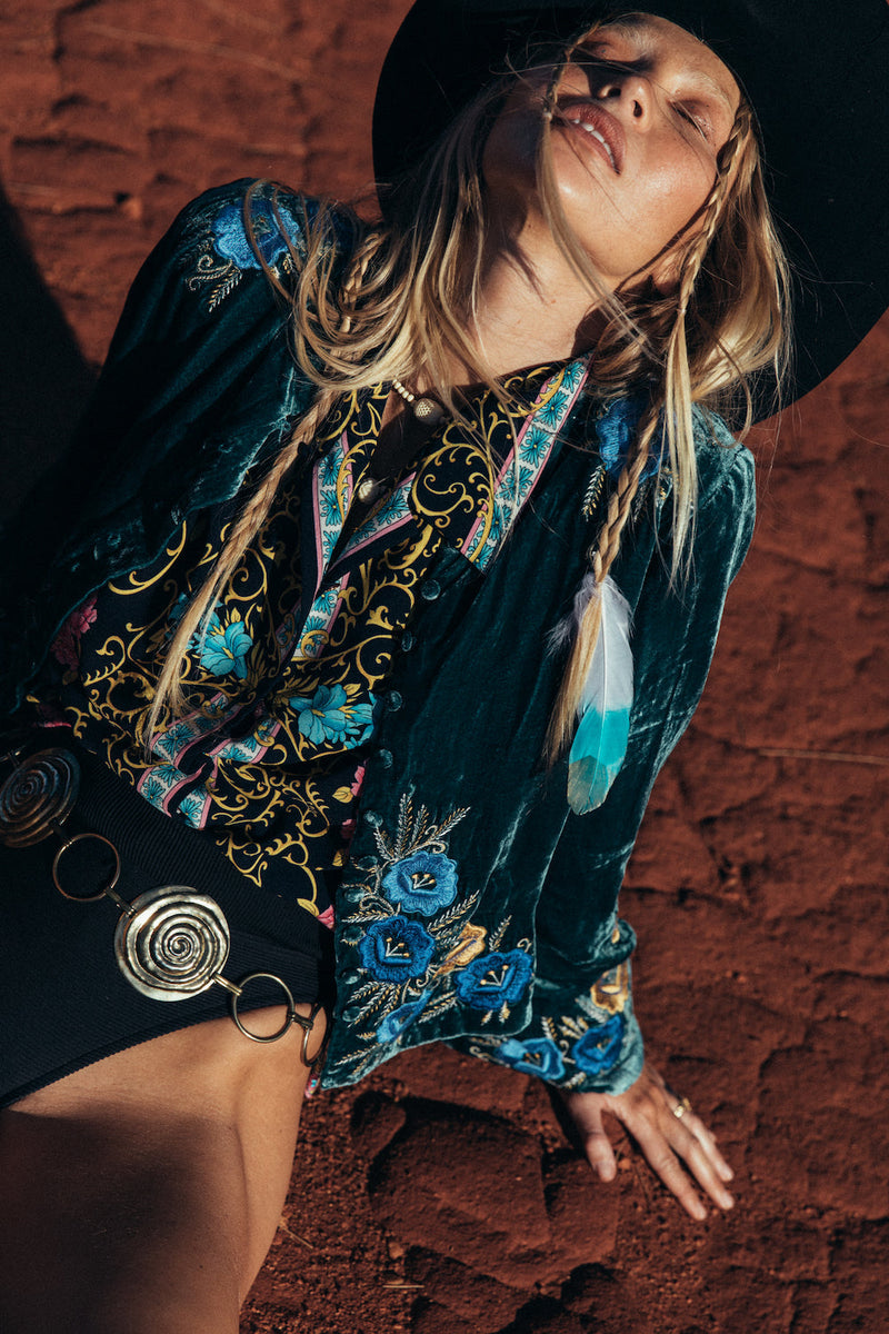 Riders On The Storm Velvet Jacket - Emerald - Chasing Unicorns