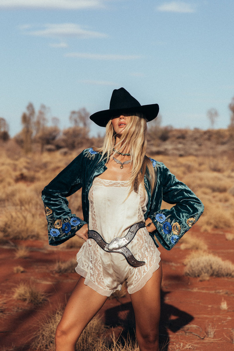 Riders On The Storm Velvet Jacket - Emerald - Chasing Unicorns