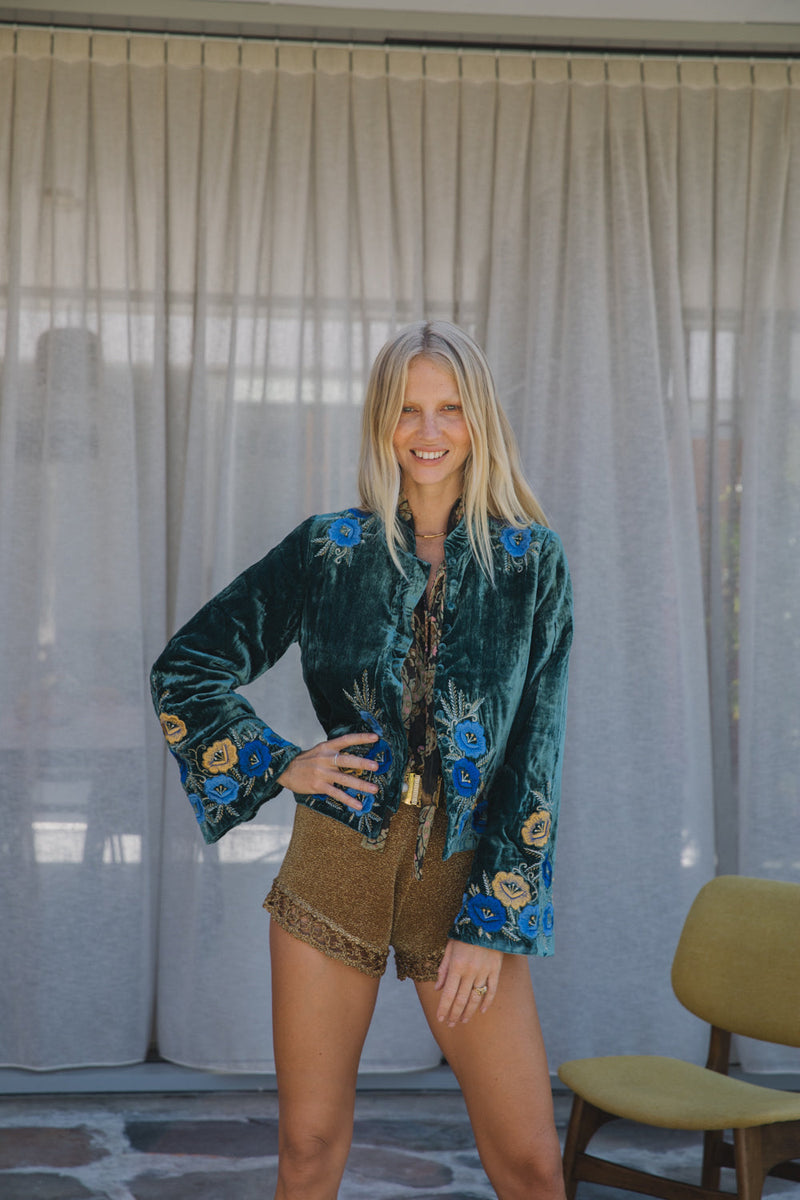 Riders On The Storm Velvet Jacket - Emerald - Chasing Unicorns