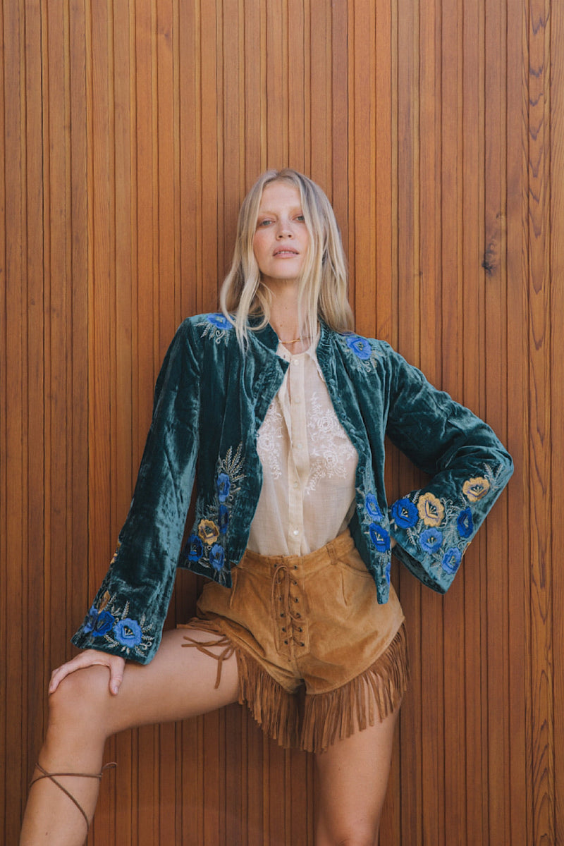 Riders On The Storm Velvet Jacket - Emerald - Chasing Unicorns