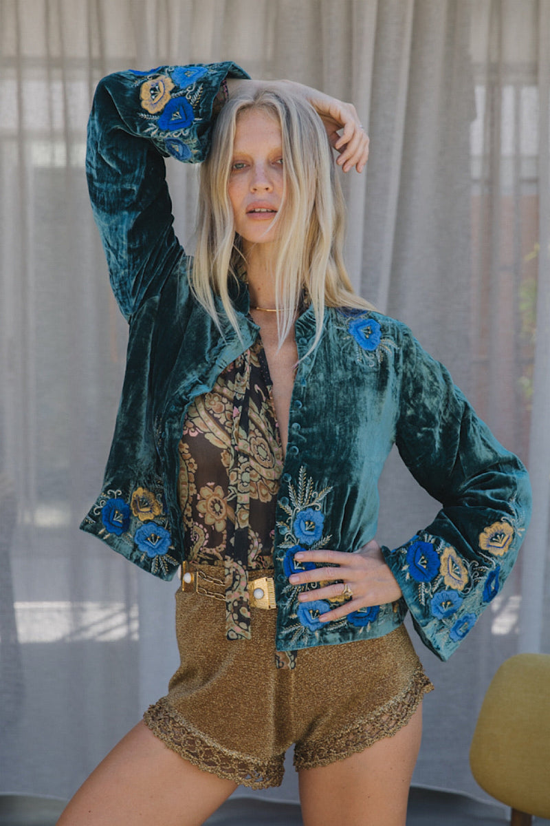 Riders On The Storm Velvet Jacket - Emerald - Chasing Unicorns