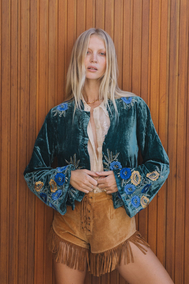 Riders On The Storm Velvet Jacket - Emerald - Chasing Unicorns