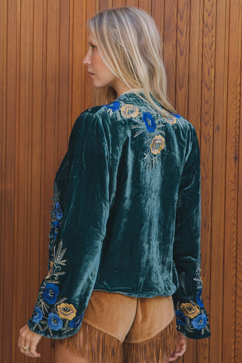 Riders On The Storm Velvet Jacket - Emerald - Chasing Unicorns