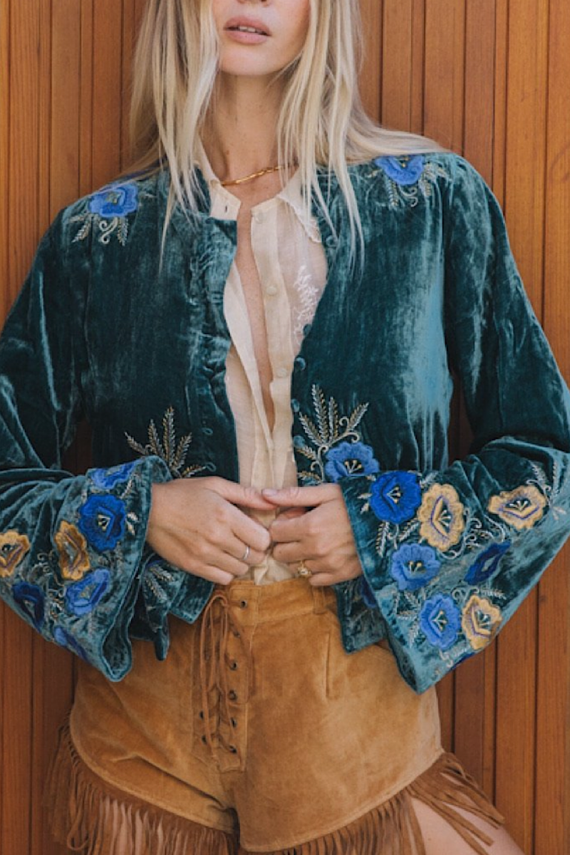 Riders On The Storm Velvet Jacket - Emerald - Chasing Unicorns