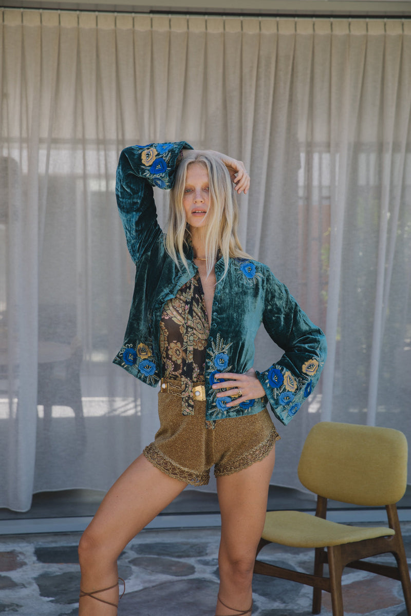 Riders On The Storm Velvet Jacket - Emerald - Chasing Unicorns