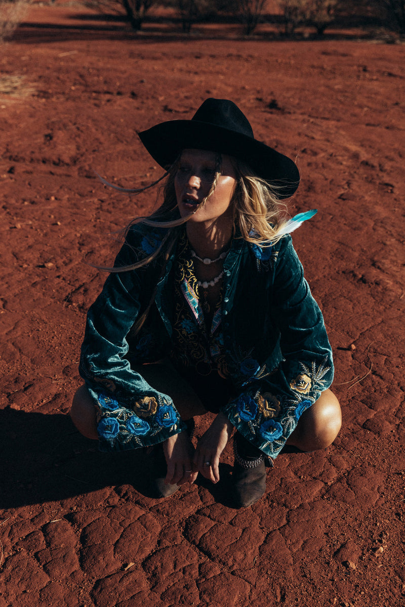 Riders On The Storm Velvet Jacket - Emerald - Chasing Unicorns