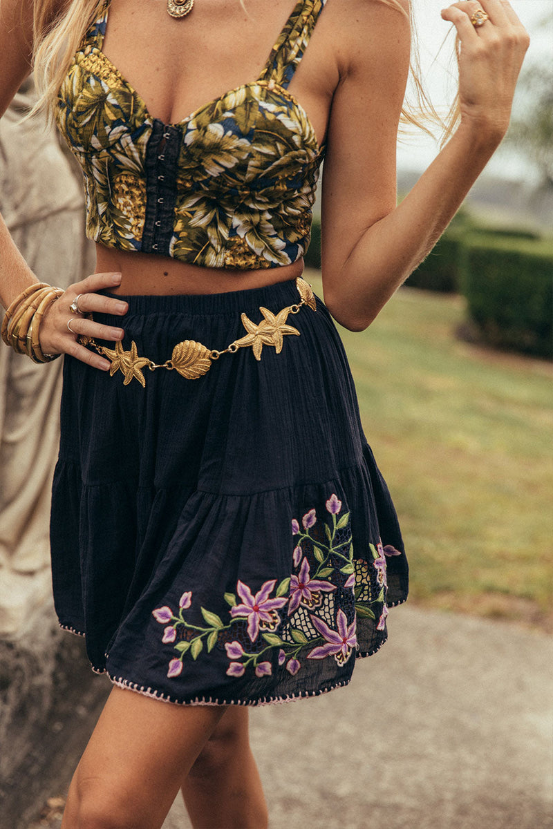 River Of Happiness Cutwork Embroidered Mini Skirt - Chasing Unicorns