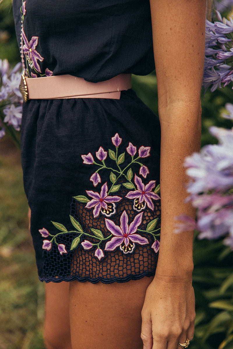 River Of Happiness Cutwork Embroidered Shorts - Chasing Unicorns