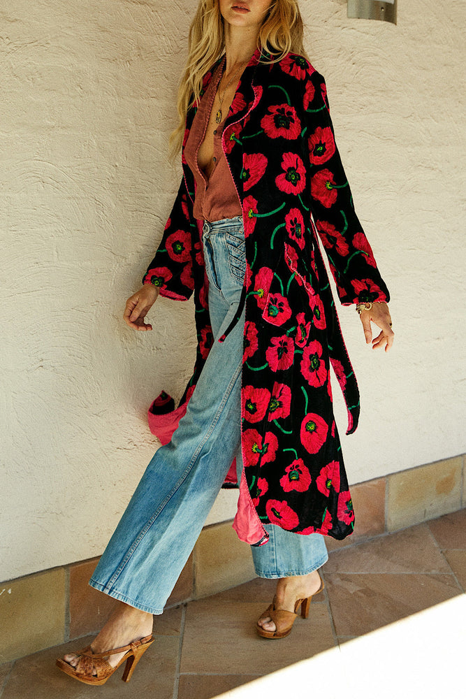Roadhouse Blues Velvet Housecoat - Poppy