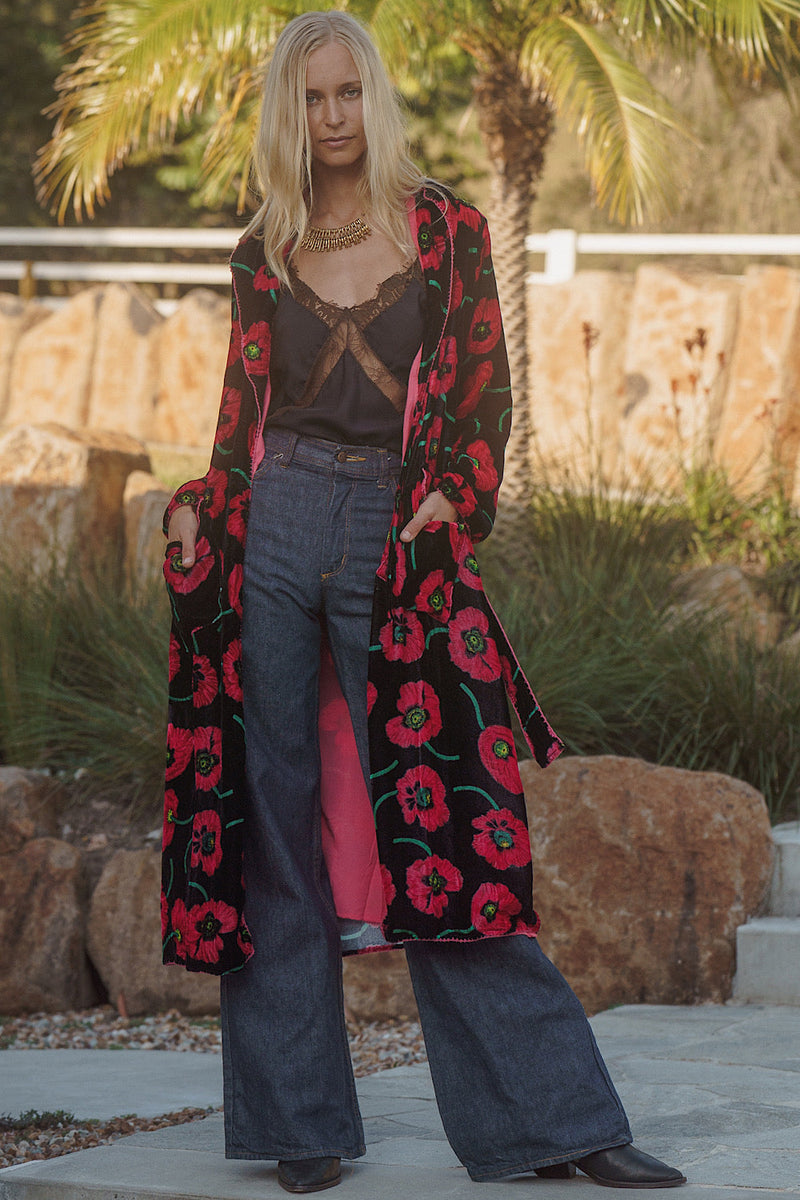 Roadhouse Blues Velvet Housecoat - Poppy - Chasing Unicorns