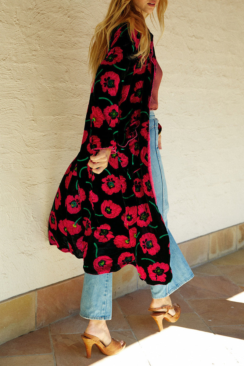 Roadhouse Blues Velvet Housecoat - Poppy - Chasing Unicorns