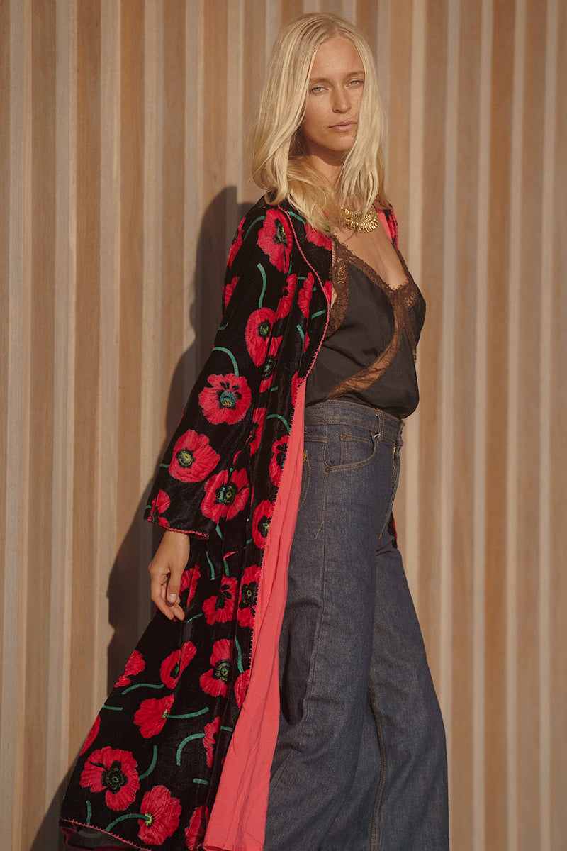 Roadhouse Blues Velvet Housecoat - Poppy - Chasing Unicorns