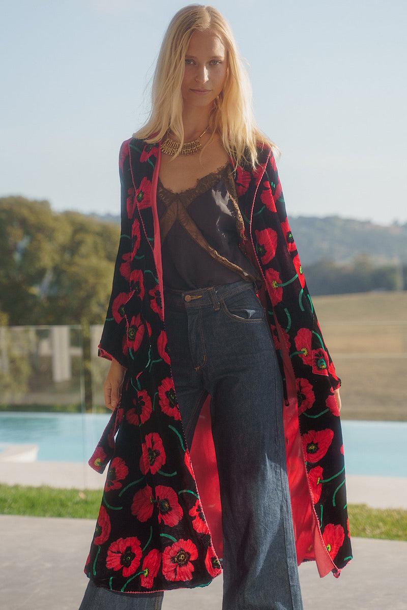 Roadhouse Blues Velvet Housecoat - Poppy - Chasing Unicorns