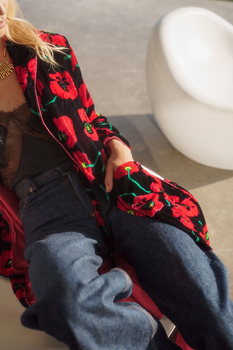 Roadhouse Blues Velvet Housecoat - Poppy - Chasing Unicorns