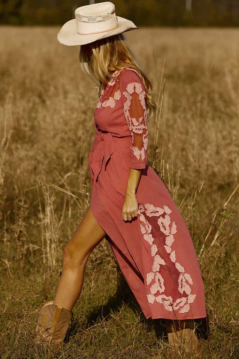 Rocks Off Cotton Gauze + Organza Duster With Floral Appliqués - Chasing Unicorns